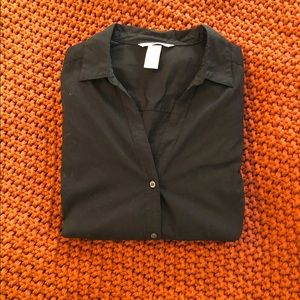 H&M Black Deep V Button Up